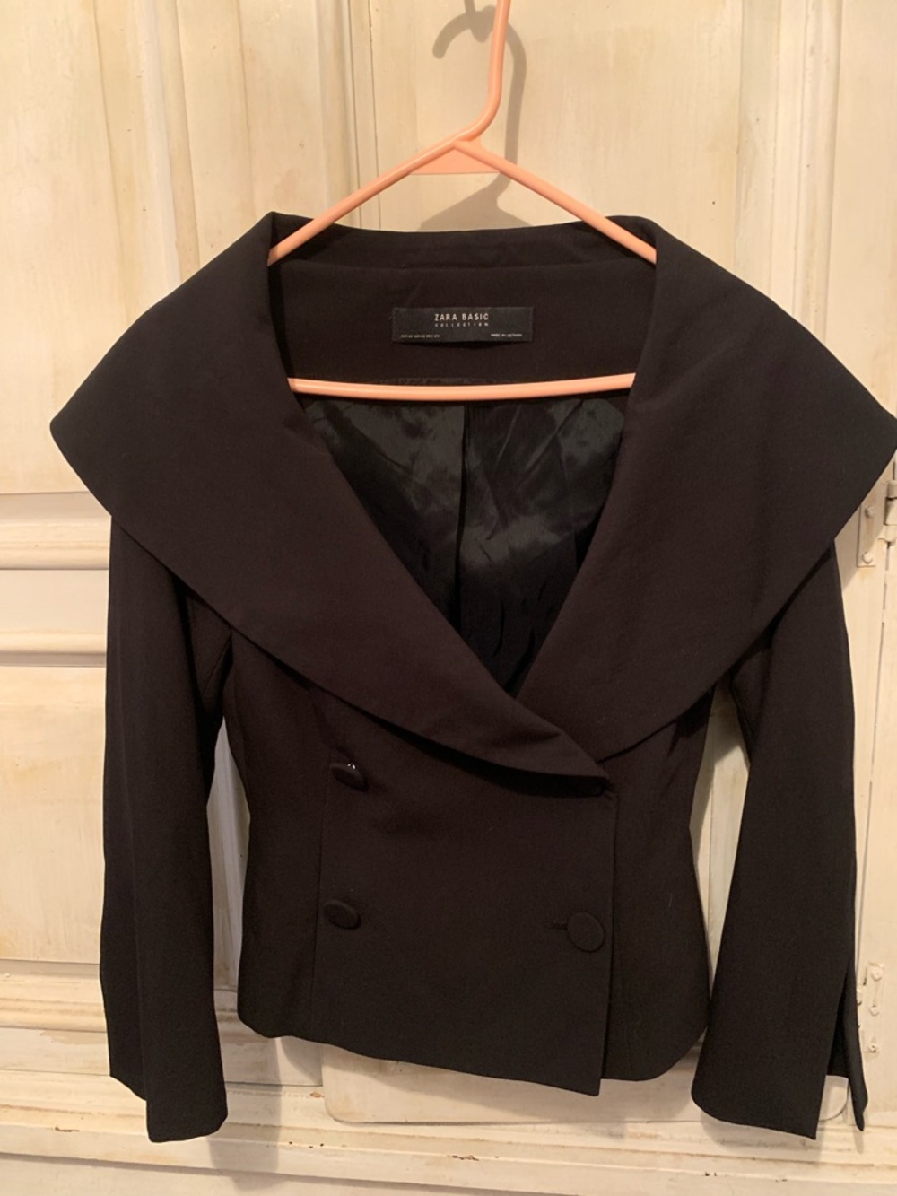 Zara Black Shawl-Collar Double-Breasted Blazer